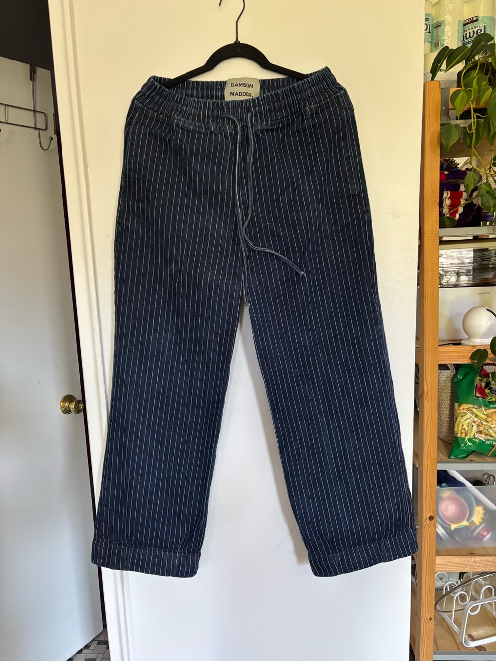 Damson Madder Navy Pinstripe Wide Leg Jeans